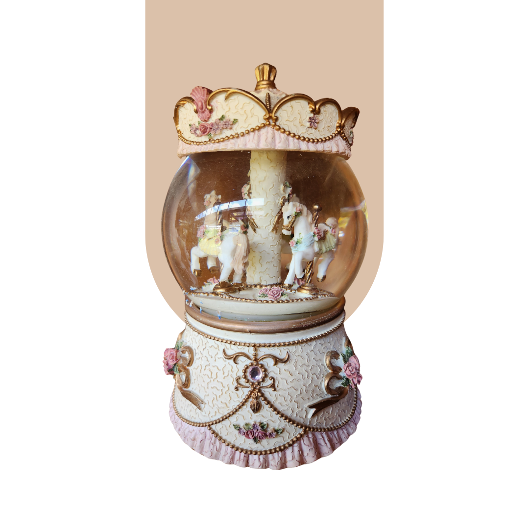  Sweet Corner - White and Pink Carousel Snow Globe